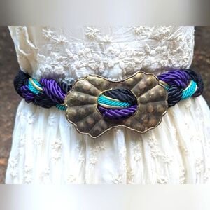Vintage 80's CAROLYN TANNER DESIGNS BELT- Braided silk cording w/large Medallion